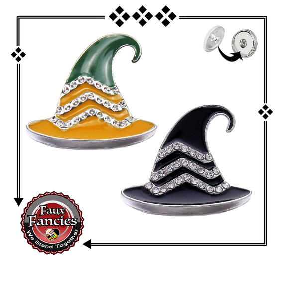 HALLOWEEN WITCH Hat Snap Buttons, 18mm Ginger Snaps, Halloween Snap Charms, #WitchHatCharm, Rhinestone Witch Hat, #HalloweenSnapButtons