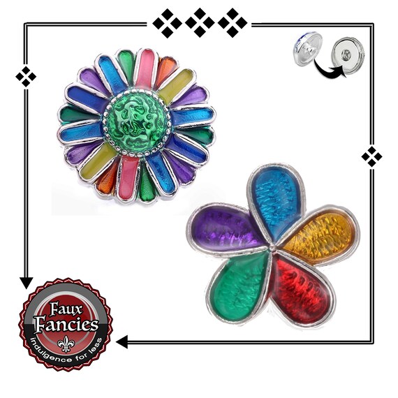 Colorful Flower Snap Buttons, 18mm SPRING Ginger Snaps, Flower Snap Charms, Multicolor Charms, Snao Snap, #FlowerCharms, #SpringSnapButtons