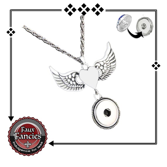 Winged HEART Snap Button Pendant, Winged Pendant with Heart, 18mm Heart Charm Pendant, #WingHeartCharm, #CosplayPendant, #SnapButtonPendant
