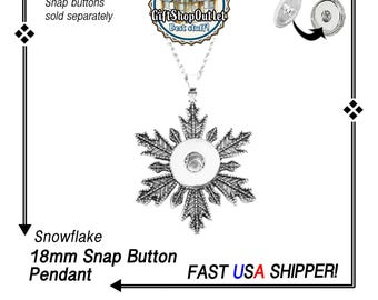 Snowflake Pendant for Snap Buttons, Ginger Snap Pendant, Snap Charm Pendant, Changeable Snap, Christmas Snap Pendant, Gift for Her