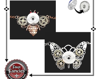 Butterfly/Bee Snap Button Pendant Necklace: Vintage Look Charm