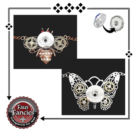 Butterfly Snap Button Pendant, Bee Pendant, Butterfly or Bee Charm Necklace, #ButterflyCharm, #ButterflyPendant, #BeeSnapPendant, SnapPopper