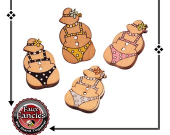 Bathing Beauty Wooden Buttons: Lady Scrapbook Embellishments (3 Pcs)
