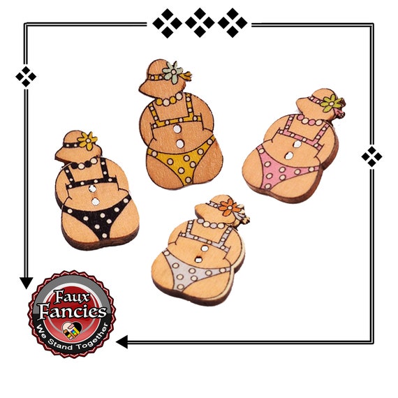 CLEARANCE! BUTToNS, BuTTONs! 3 PCs Bathing Beauty Wooden Buttons, Lady Scrapbook Buttons, #SewingButtons, #WoodenButtons, #CraftButtons
