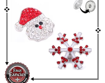 Christmas Rhinestone Snap Button: Santa & Snowflake Charm (18mm-20mm)