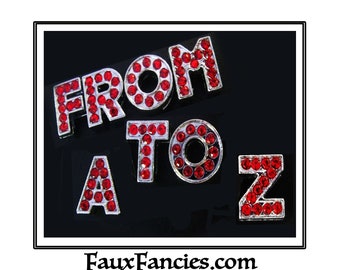 SALE! Red Rhinestone Slide Letters, Slide Letters, MULTIPLE DISCOUNTS, Alphabet Charms, Jewelry Gift, Rhinestone Letters, Dangle Letters