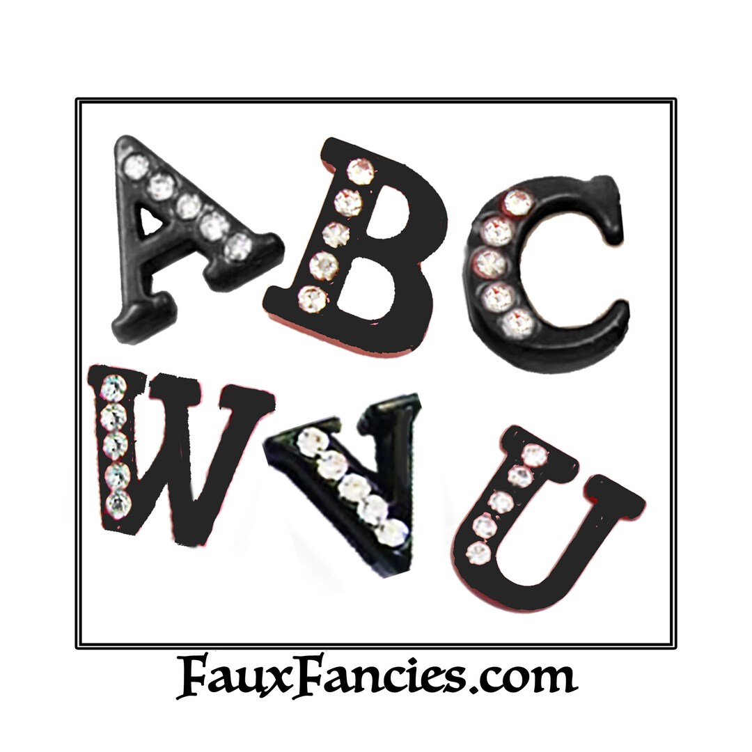 SALE! BLACK Rhinestone Slide Letters,8mm Alphabet Charms, Slide Letter ...