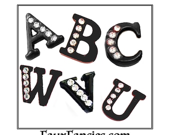 SALE! BLACK Rhinestone Slide Letters,8mm Alphabet Charms, Slide Letter, MULTiPLE DISCOUNTS, JewelrY Gift, Rhinestone Letters, Dangle Letters