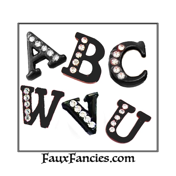 SALE! BLACK Rhinestone Slide Letters,8mm Alphabet Charms, Slide Letter, MULTiPLE DISCOUNTS, JewelrY Gift, Rhinestone Letters, Dangle Letters