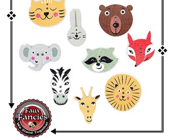 Animal Wooden Buttons: Scrapbook Craft Charms (3 Pcs)