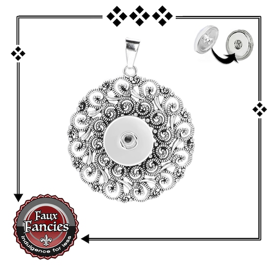 SALE! Large Pendant for Snap Buttons, Ginger Snap Pendant - Snap on Charms, Interchangeable Snap, Rhinestone Snaps, Snap Snap, Jewelry gift