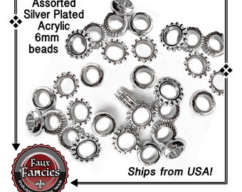 Silver Coated Acrylic Spacer Beads, 6mm Hole