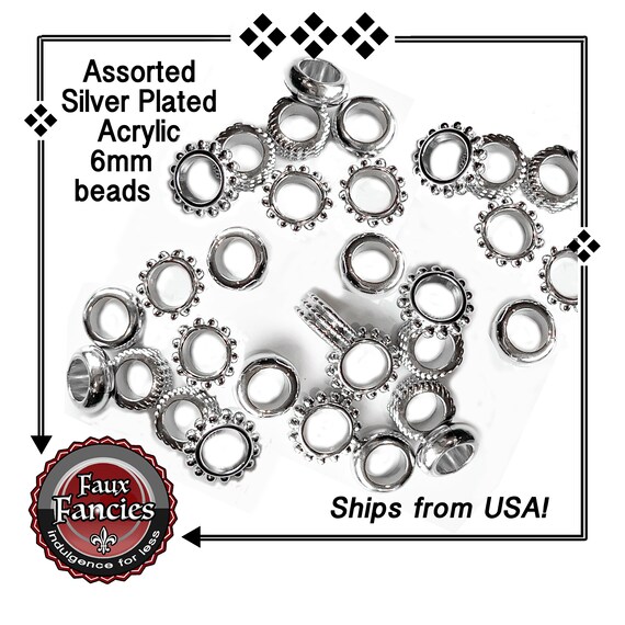 Silver Coated Acrylic Beads, 6mm Hole, Jewelry Bead, Bracelet Beads, Spacer Beads, #JewelryBead, #BeadsForJewelry, Bracelet Beads, #Spacers