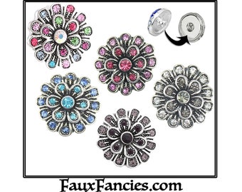 18mm Rhinestone Flower Snap Buttons: Interchangeable Jewelry Charms