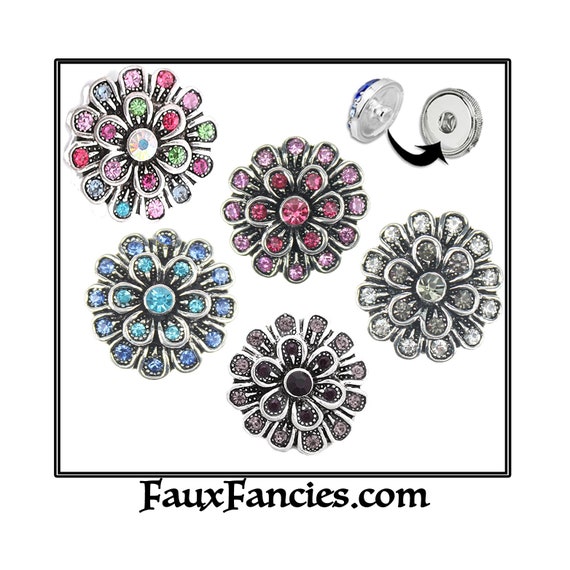 QUALITY 18mm Snap Buttons, Beautiful Ginger Snaps, Snap Charms, Changeable Snap, Rhinestone Snaps, Flower Snap Jewelry, #RhinestoneFlower