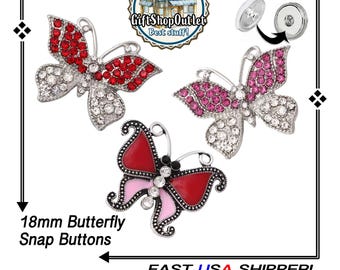 GORGEOUS BUTTERFLY Rhinestone 18mm Snap Button Charm, Butterfly charm, Colorful snap buttons, Ginger Snaps Jewelry
