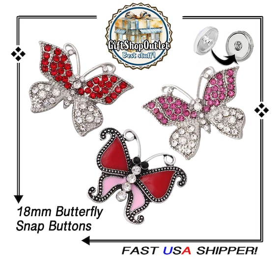 GORGEOUS BUTTERFLY Rhinestone 18mm Snap Button Charm, Butterfly charm, Colorful snap buttons, Ginger Snaps Jewelry