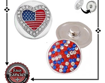 USA Rhinestone Snap Button: Patriotic Charm (18-20mm)