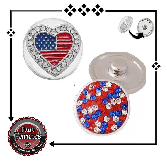 USA RHiNESTONE Snap button, 18mm USA Rhinestone Snap Button, America Snap, USA Snap Button, #USACharm, #USARhinestoneCharm, Snap Popper