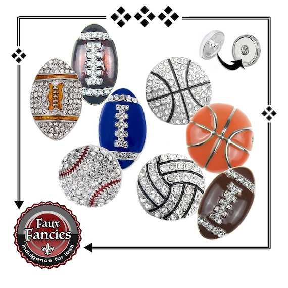 SPORTS Snap Buttons, Football Snap Button, Baseball Snap Charm, Basketball Snap Button, #FootballCharm, #FootballJewelry, Sports Charms