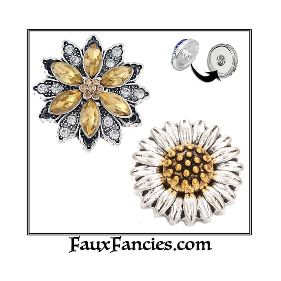 GORGEOUS Snap buttons, Beautiful 18mm Ginger Snaps, Snap Charms, Sunflower Snap, Rhinestone Snaps, Snap Jewelry, Sunflower Charm, #Sunflower