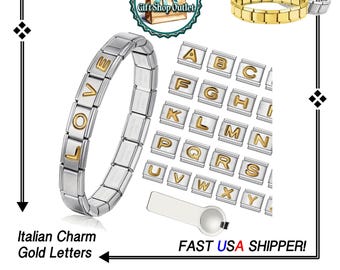 ITALiAN GOLD TONE LETTER Charms, Italian Letter Charm, Italian Bracelet Links, Gift for Her, #ItalianCharmBracelet, #InitialsCharms