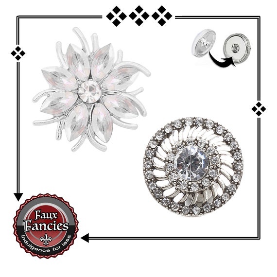 SALE! Snap Buttons SHIMMER & SHINE, Ginger Snaps, Snap Charms, Rhinestone Snaps, #BraceletCharms, #FlowerCharm, #WhiteSnaps, #SnapPopper