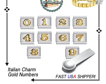 ITALiAN GOLD TONE NUMBER Charms, Italian Number Charm, Italian Bracelet Links, Gift for Her, #ItalianCharmBracelet, #NumberCharms