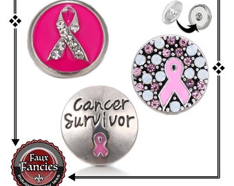 Cancer Awareness Snap Button: Rhinestone Ribbon Charm (18mm)