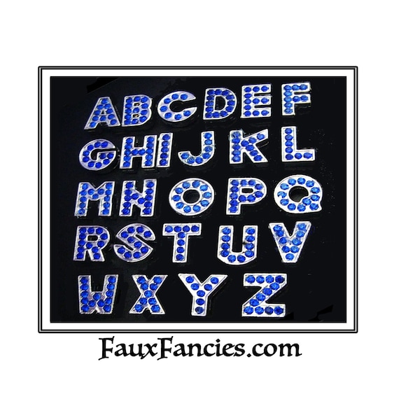 SALE! 8mm Blue Rhinestone Slide Letters, MULTIPLE DISCOUNTS, Alphabet Charms, Jewelry Gift, Rhinestone Letters, Dangle Letters