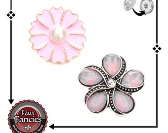 Pretty in PINK Snap Buttons, PEARL Snap Buttons, 18mm Ginger Snap, #SnapButton, #BraceletCharm, Spring Charm, #FlowerCharm, #FlowerCharmSnap