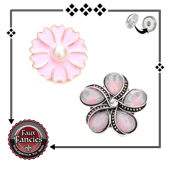 Pretty in PINK Snap Buttons, PEARL Snap Buttons, 18mm Ginger Snap, #SnapButton, #BraceletCharm, Spring Charm, #FlowerCharm, #FlowerCharmSnap