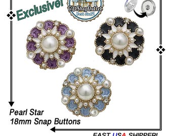 EXCLUSIVE! PEARL Star Snap Buttons with rhinestones, Gorgeous Snap Button, Elegant Snap Buttons, #SnapCharms, #SnapJewelry, Gift for her