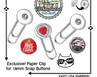Snap Button PAPERCLIP, 18mm Snap Button Base, Snap Button accessory, #SnapButton, #SnapBase, SnapPopper, Unique paperclip, office supplies