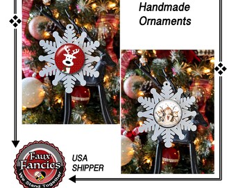 CHRISTMAS Ornament, HANDMADE Reindeer SNOWFLaKE ORNAMeNT, Happy Snowman ornament, Christmas ornament, #ChristmasOrnament, #SnowmanOrnament