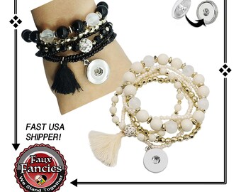 Beaded Snap Button Stretch Bracelet: Adjustable Charm Jewelry