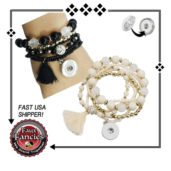 Snap Button STRETCH Bracelet, Beaded Snap Bracelet, Adjustable Snap Bracelet, #SnapJewelry, #SnapBracelet, #StretchBracelet, #SnapJewelry