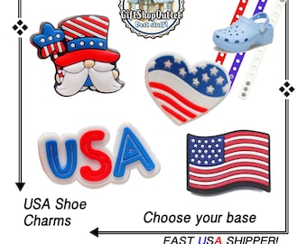 USA SHOE Charm Buttons, PvC Charms for holes in shoes and bracelets UsA Shoe Button, PVC Bracelet Charm, PvC Bracelet button