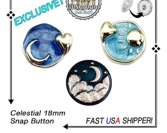 EXCLUSIVE CELESTIAL Snap Buttons, Moon Snap Charms, Sun Snap Button