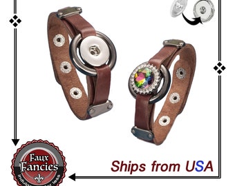 Real Leather Snap Button Bracelet: Adjustable Charm Bracelet