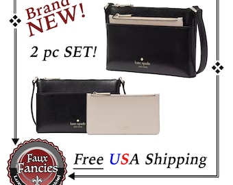 Kate Spade Leather Crossbody Bag: Black & Cream, Double Compartment