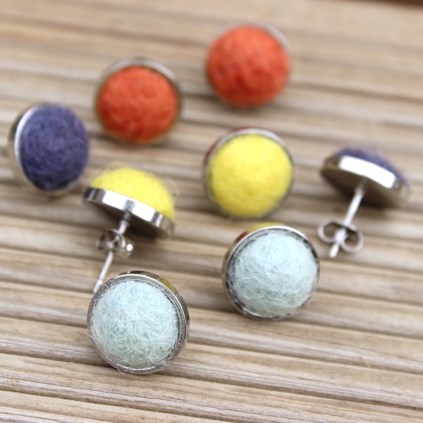 TARTAS felted alpaca stud earrings | ethical alpaca fleece, British, small stud earrings, ethical jewellery, unique gift, game of colours