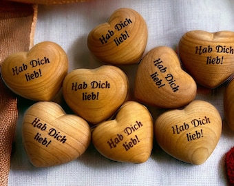 Unique wooden heart hand flatterer with engraving I love you, for inner peace and happiness, ideal as a gift for your loved ones
