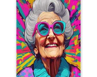 Pop Art Grandma Wall Art Framed Poster Maximalist Wall Decor Living Room Art Print Gallery Wall Retro Colorful Home Ideas Gift Idea