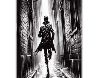 Running Man Poster Black White – Elegant Wall Art with Wooden Frame