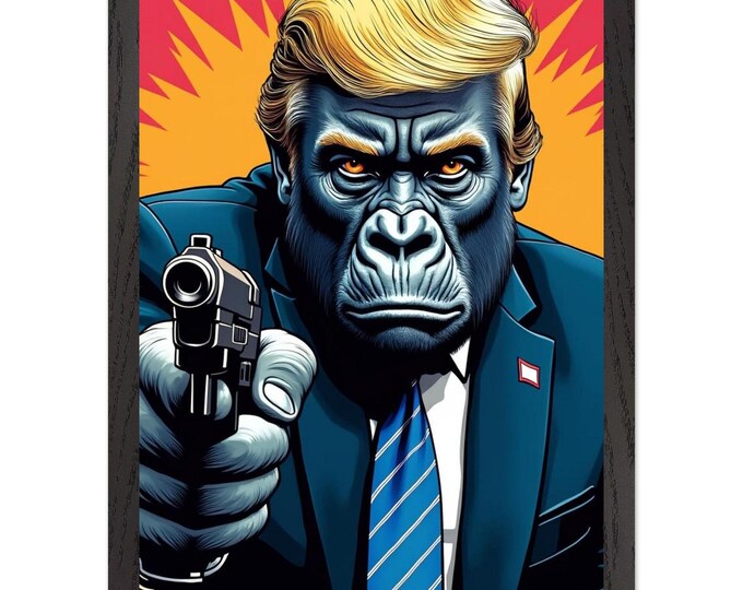 Featured listing image: Popart Portrait Gorilla Trump Framed Poster | Unique Wall Decoration, Wall Art as a Perfect Gift Idea