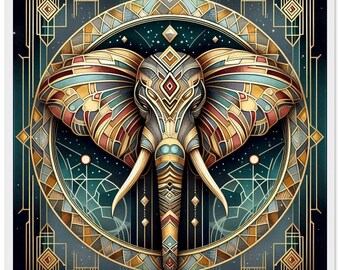 Abstract Elephant Boho Animal Illustration Retro Vintage Framed Poster Wall Decor Art Deco Modern Housewarming Gift Home Ideas