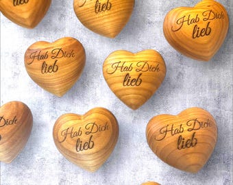 Unique wooden heart hand flatterer with engraving I love you, for inner peace and happiness, ideal as a gift for your loved ones