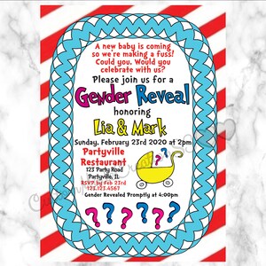 Gender Reveal Invitation, Red, White, Aqua, Teal, Yellow, Things, Whimsical Decorations