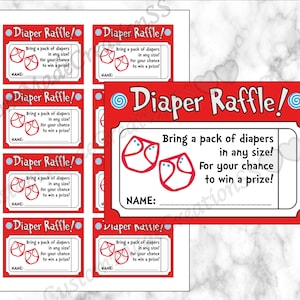 Diaper Raffle Tickets, Baby Shower, Party Game, Whimsical Decorations, Red White Teal Aqua